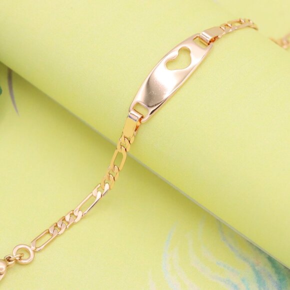 "Rose Gold Heart Cutout ID Bracelet in High-Polish Gold Plating, XPBL1158 - Picture 2 of 12